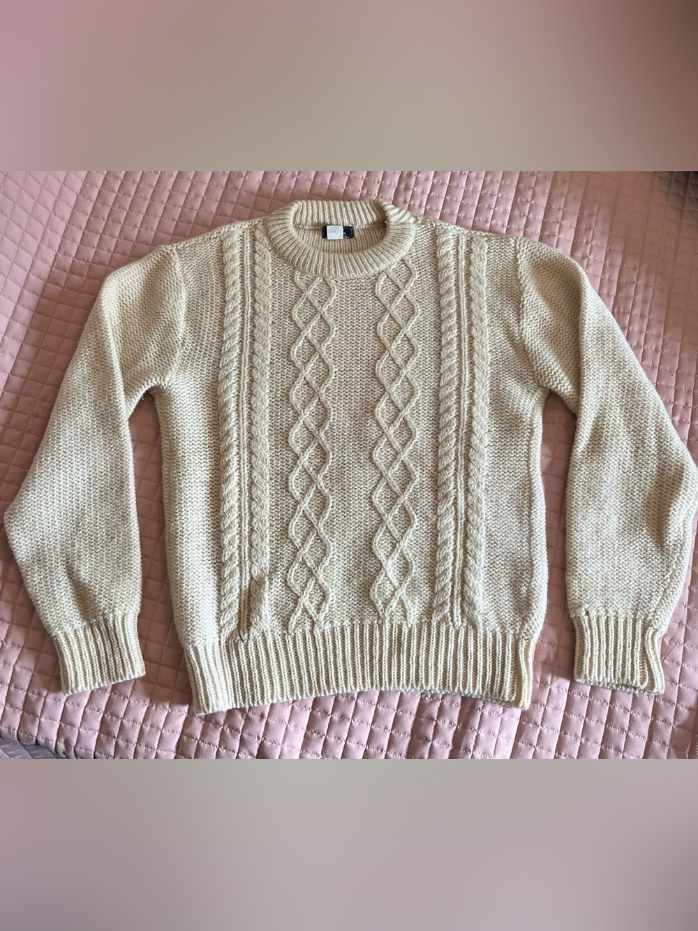Vintage Carl Michaels Cream Cable Knit Wool Sweater - sz M